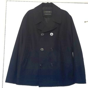 NWOT Zara Man Navy Wool Blend Double-breasted Peacoat
